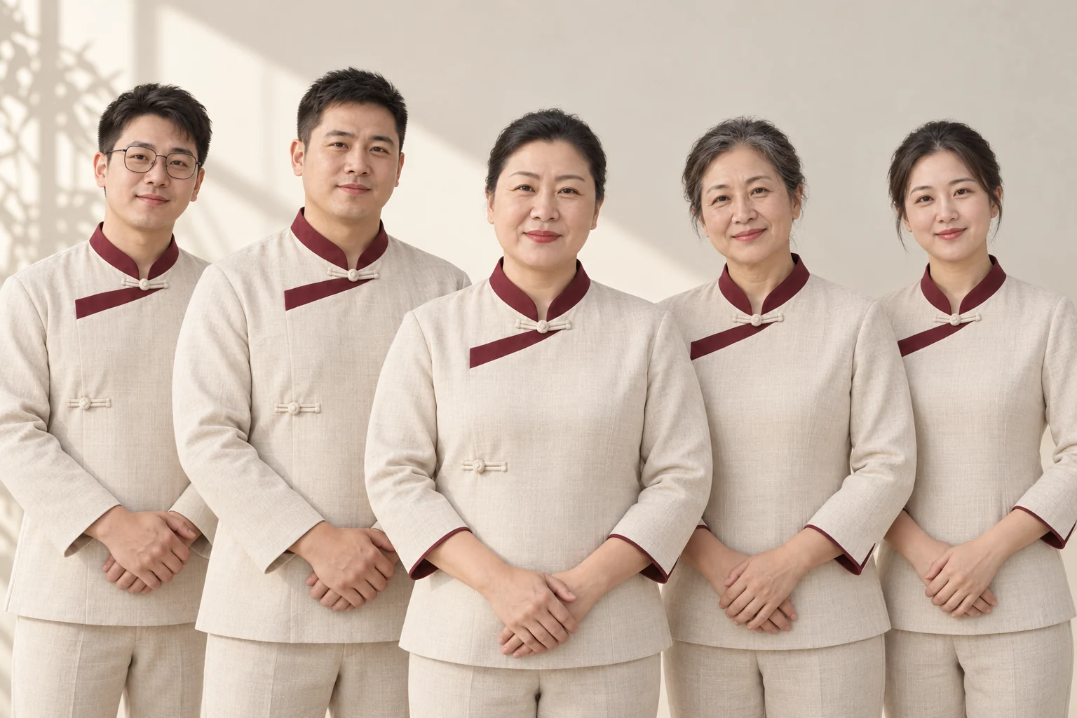 五位不同年龄的原创虚拟模特的品牌人物意象,不对应真实技师